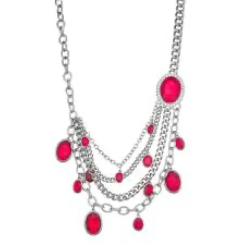 Simply Vera Vera Wang Silver Tone  Multi-Chain Necklace with Red Glass Stones